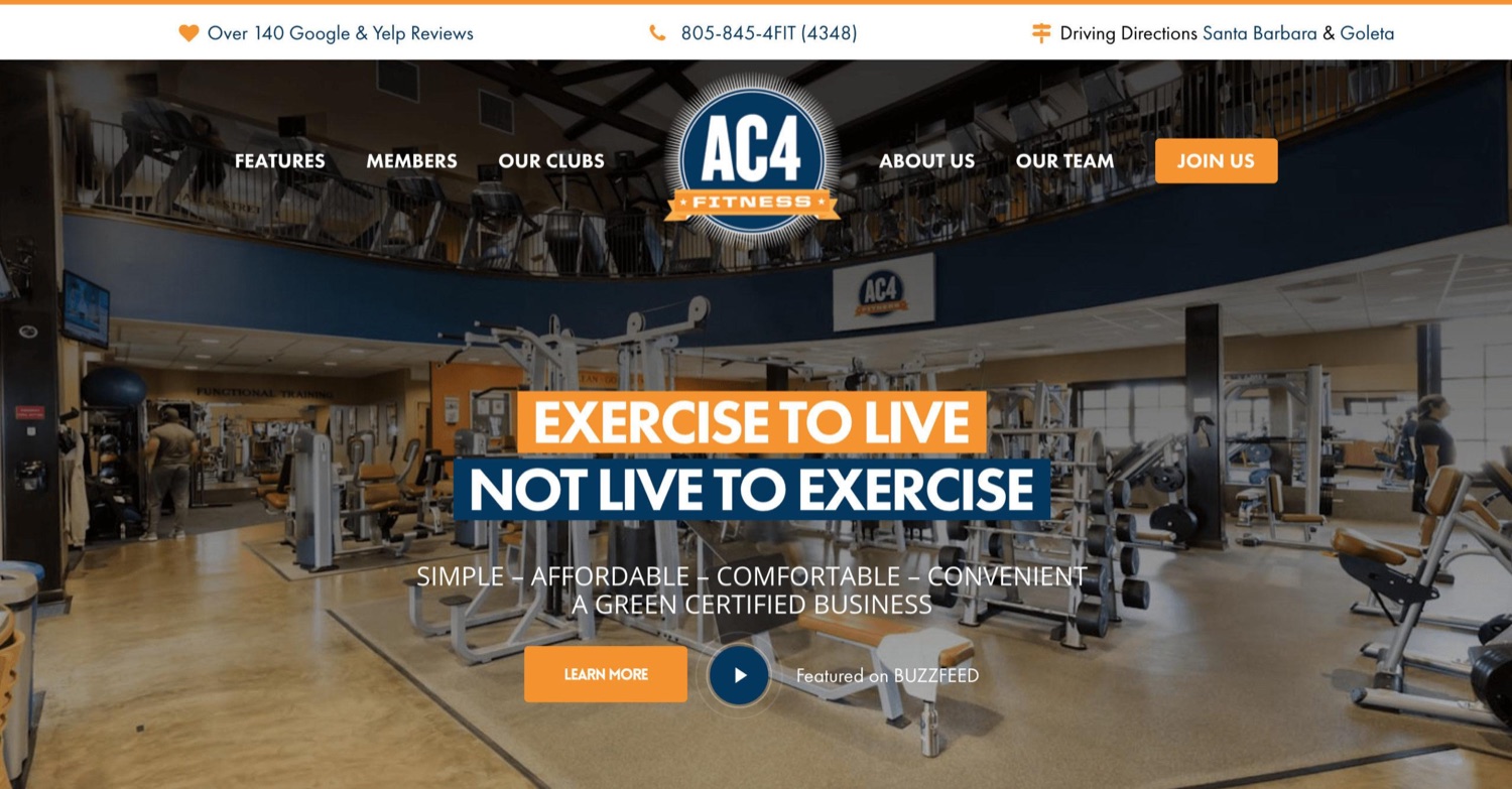 AC4 Fitness gym website and class schedule