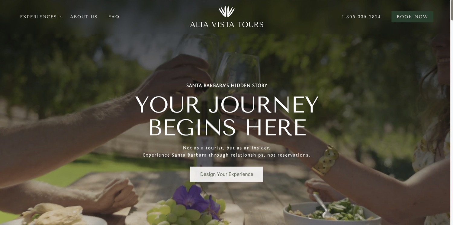 Alta Vista Tours wine tour website with online booking
