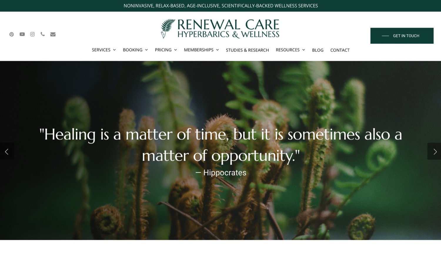 Renewal Care Hyperbarics clinic website with graphic design refresh